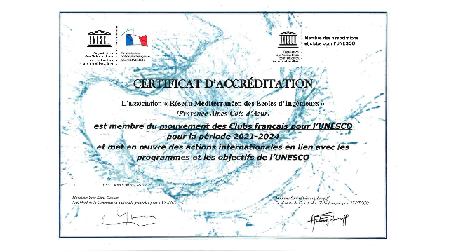 Certificat d'accréditation délivré par l'UNESCO