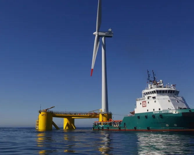 Ingénierie marine et éolien offshore photo bateau et éolienne